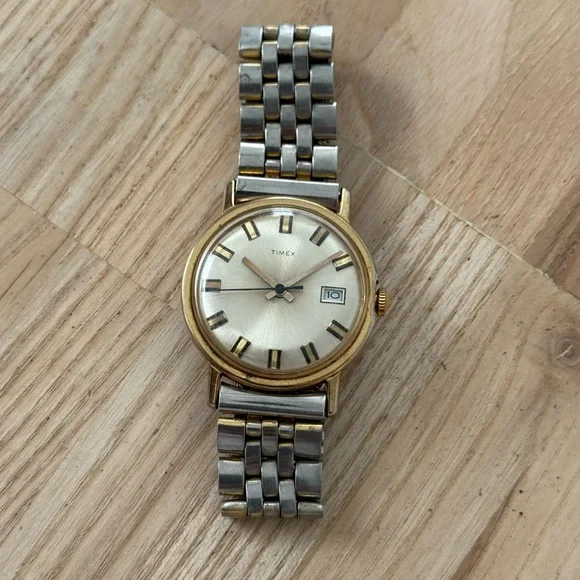 Timex Mercury Rare Vintage Watch Mechanical Winding Gold Case Stretch Bracelet